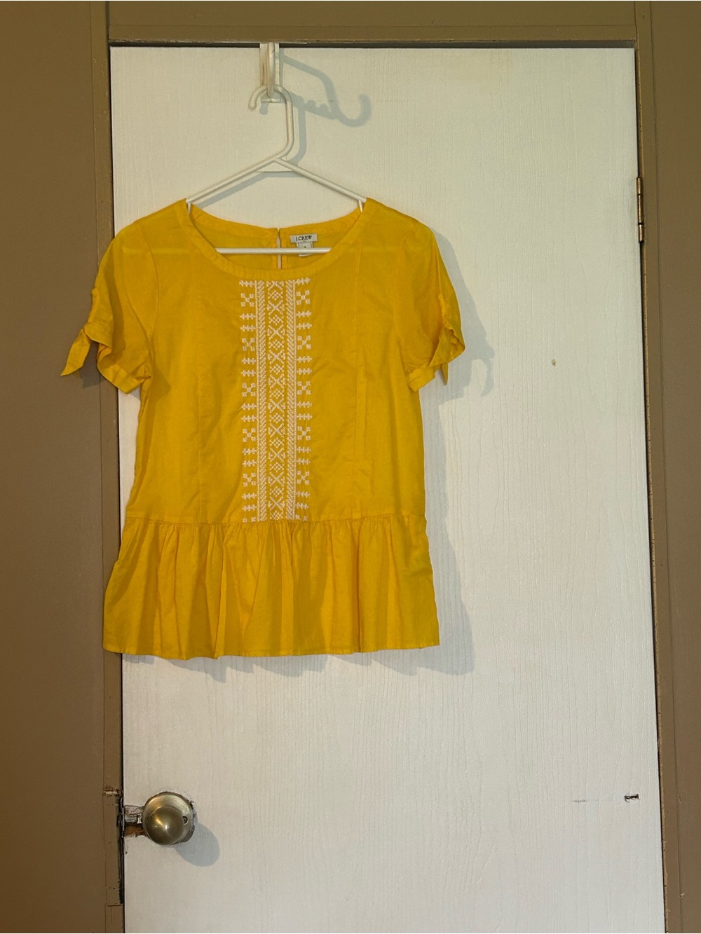 Yellow Embroidered Peplum Short-Sleeve Top